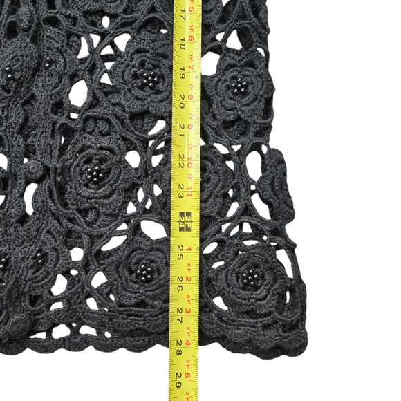 Vintage Crochet Beaded Black Vest Floral Handmade Cotton M L - Picture 6 of 7